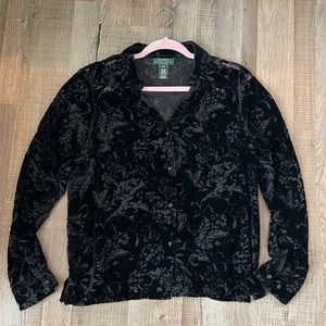 Ralph Lauren Black Velvet Paisley Silk Button Down Shirt